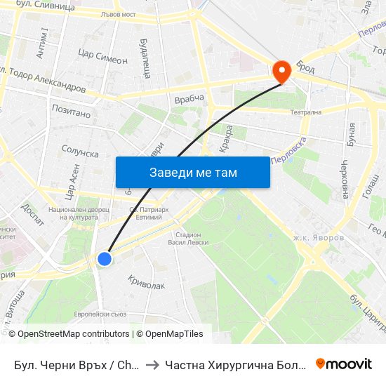 Бул. Черни Връх / Cherni Vrah Blvd. (0398) to Частна Хирургична Болница Света Богородица map