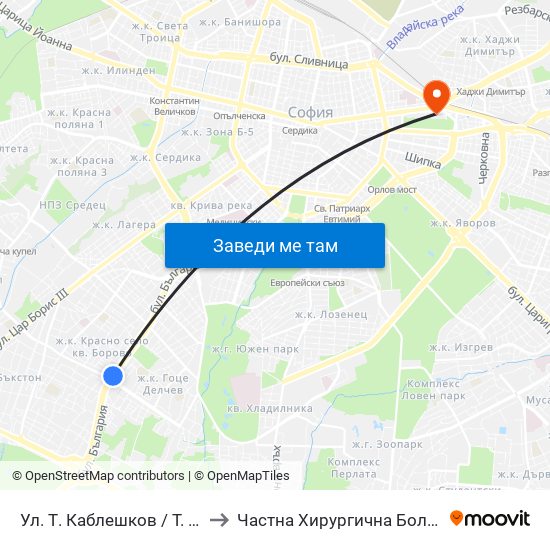 Ул. Т. Каблешков / T. Kableshkov St. (2211) to Частна Хирургична Болница Света Богородица map