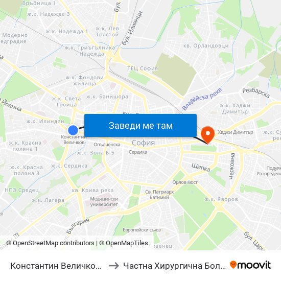 Константин Величков / Konstantin Velichkov to Частна Хирургична Болница Света Богородица map