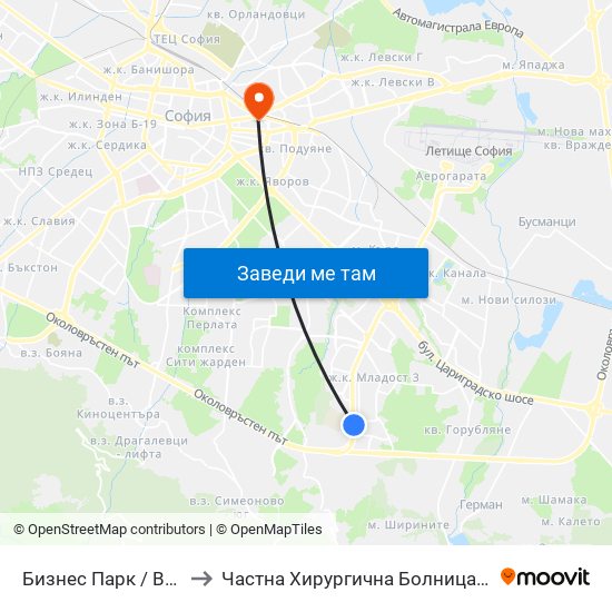 Бизнес Парк / Business Park to Частна Хирургична Болница Света Богородица map