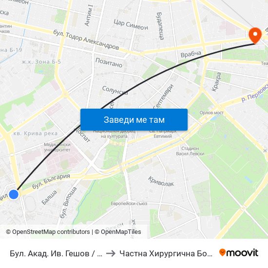 Бул. Акад. Ив. Гешов / Ivan Geshov Blvd. (0275) to Частна Хирургична Болница Света Богородица map