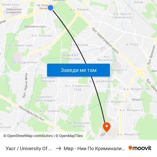 Уасг / University Of Architecture (0387) to Мвр - Нии По Криминалистика И Криминология map