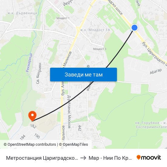 Метростанция Цариградско Шосе / Tsarigradsko Shosse Metro Station (1016) to Мвр - Нии По Криминалистика И Криминология map