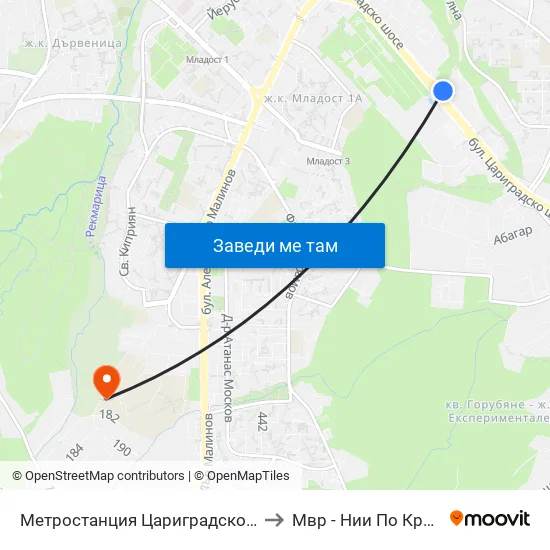 Ⓜ️ Метростанция Цариградско Шосе / Tsarigradsko Shosse Metro Station (1016) to Мвр - Нии По Криминалистика И Криминология map