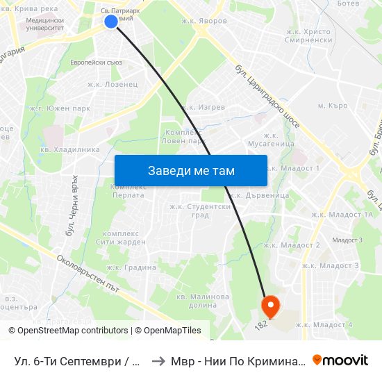 Ул. 6-Ти Септември / Shesti Septemvri St. (1808) to Мвр - Нии По Криминалистика И Криминология map