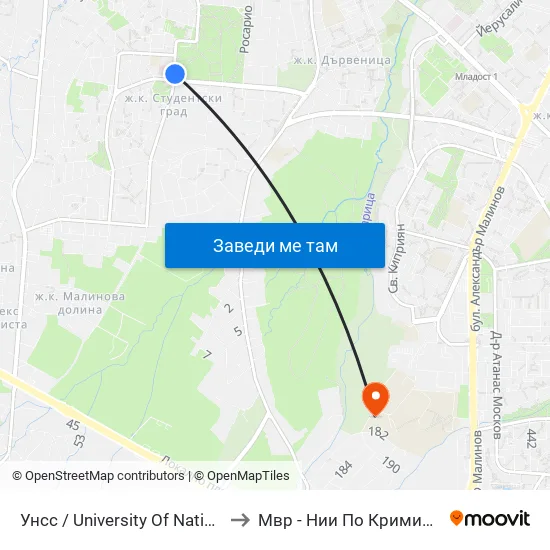 🎓 Унсс / University Of National And World Economy (1691) to Мвр - Нии По Криминалистика И Криминология map