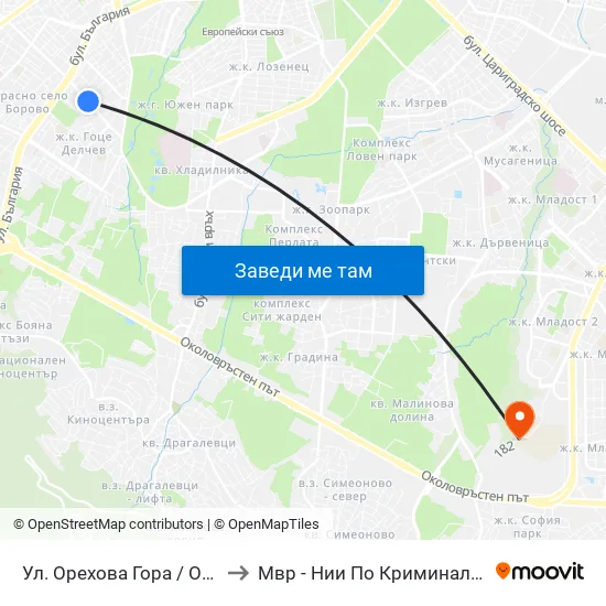 Ул. Орехова Гора / Orehova Gora St. (2089) to Мвр - Нии По Криминалистика И Криминология map