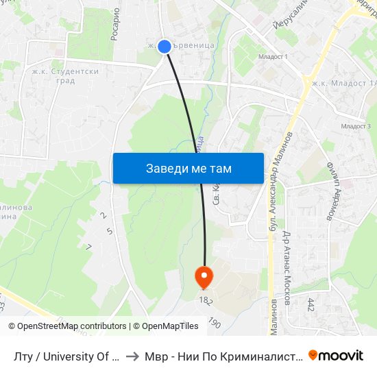 Лту / University Of Forestry (0617) to Мвр - Нии По Криминалистика И Криминология map