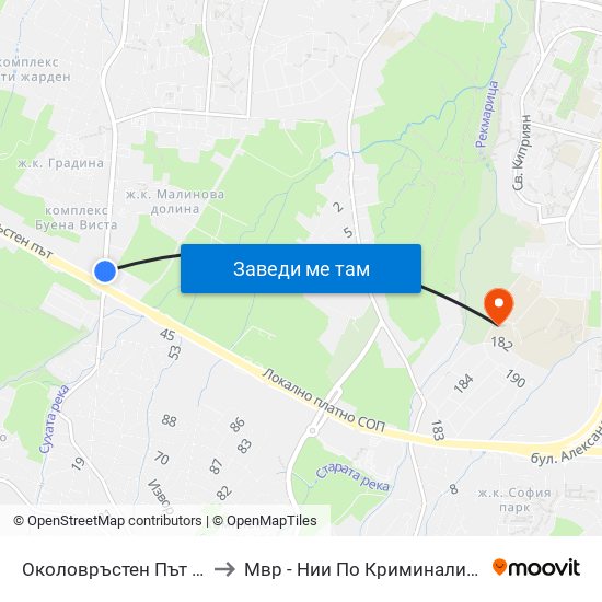 Околовръстен Път / Ring Road (1175) to Мвр - Нии По Криминалистика И Криминология map