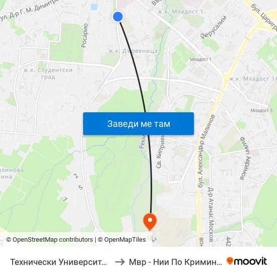 Технически Университет / Technical University (1743) to Мвр - Нии По Криминалистика И Криминология map