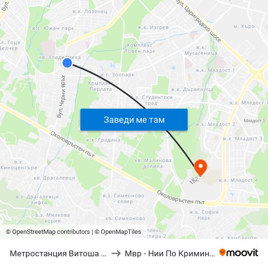 Метростанция Витоша / Vitosha Metro Station (0909) to Мвр - Нии По Криминалистика И Криминология map