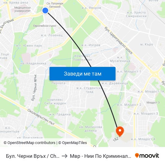 Бул. Черни Връх / Cherni Vrah Blvd. (0401) to Мвр - Нии По Криминалистика И Криминология map