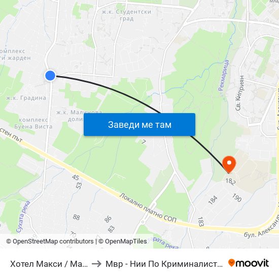 Хотел Макси / Maxi Hotel (2321) to Мвр - Нии По Криминалистика И Криминология map