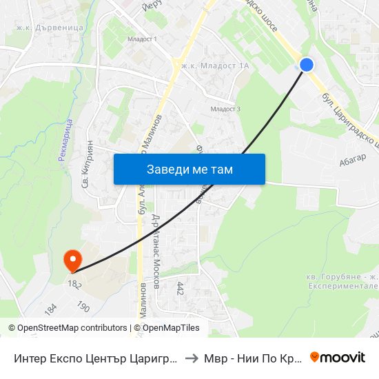Интер Експо Център Цариградско Шосе / Inter Expo Center – Tsarigradsko Shose to Мвр - Нии По Криминалистика И Криминология map