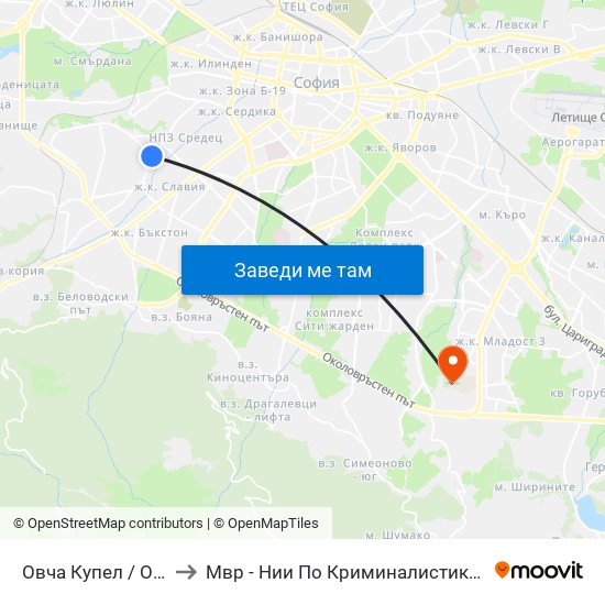 Овча Купел / Ovcha Kupel to Мвр - Нии По Криминалистика И Криминология map