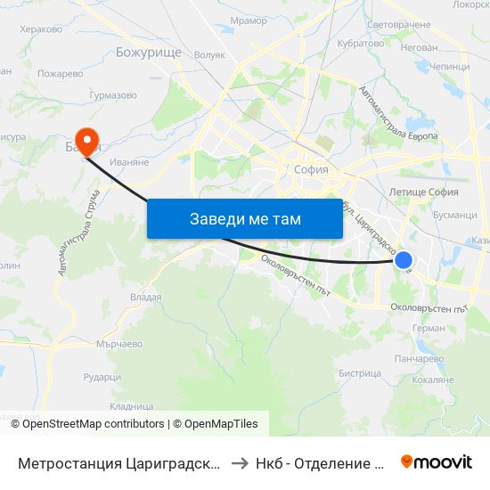 Метростанция Цариградско Шосе / Tsarigradsko Shosse Metro Station (1016) to Нкб - Отделение По Кардиологична Рехабилитация map