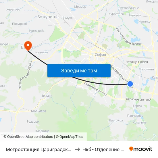 Ⓜ️ Метростанция Цариградско Шосе / Tsarigradsko Shosse Metro Station (1016) to Нкб - Отделение По Кардиологична Рехабилитация map