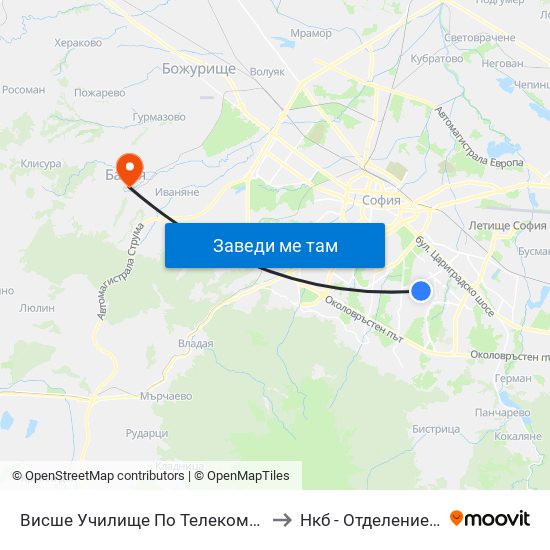 Висше Училище По Телекомуникации / University Of Telecommunications And Post (1396) to Нкб - Отделение По Кардиологична Рехабилитация map