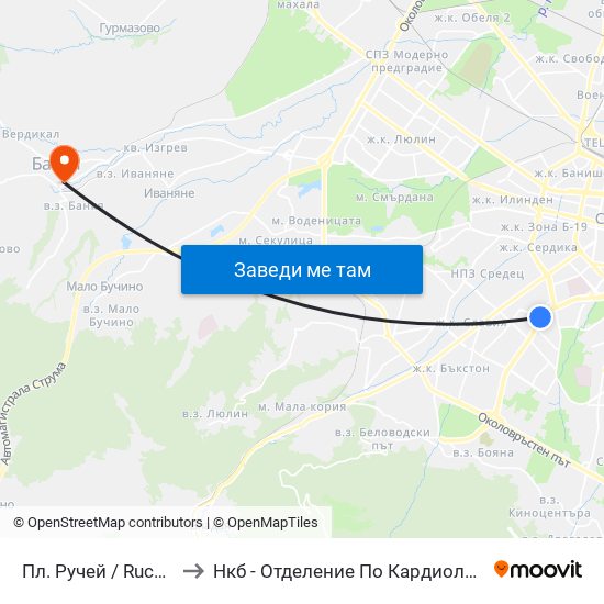 Пл. Ручей / Ruchey Sq. (1301) to Нкб - Отделение По Кардиологична Рехабилитация map