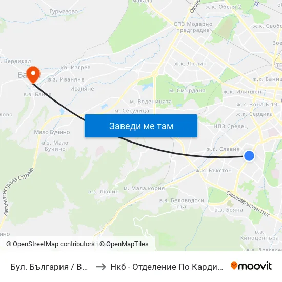 Бул. България / Bulgaria Blvd. (0290) to Нкб - Отделение По Кардиологична Рехабилитация map