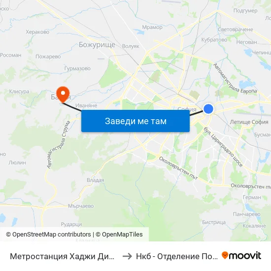 Метростанция Хаджи Димитър / Hadzhi Dimitar Metro Station (0303) to Нкб - Отделение По Кардиологична Рехабилитация map