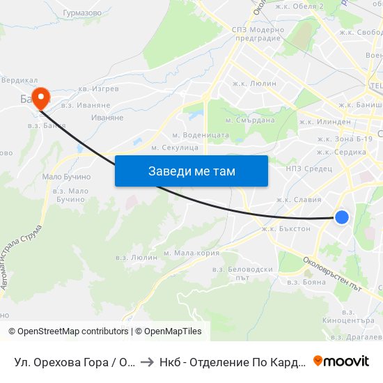 Ул. Орехова Гора / Orehova Gora St. (2089) to Нкб - Отделение По Кардиологична Рехабилитация map