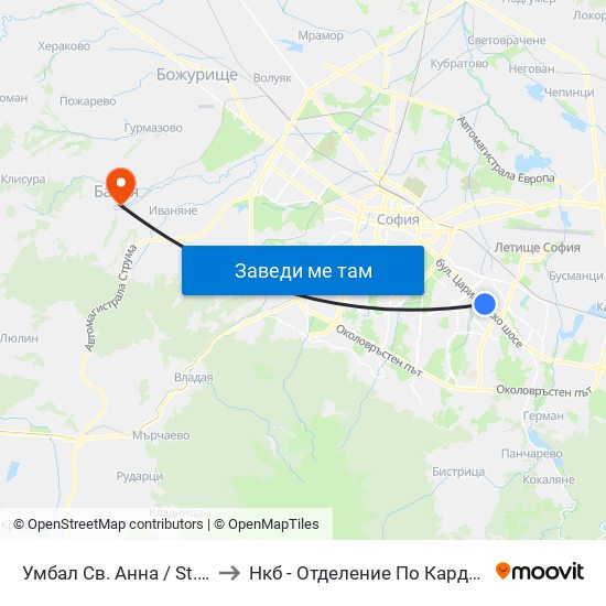 Умбал Св. Анна / St. Anna Hospital (1194) to Нкб - Отделение По Кардиологична Рехабилитация map