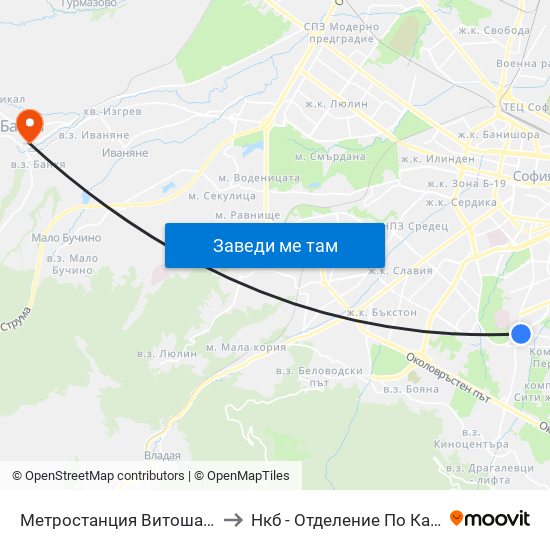 Метростанция Витоша / Vitosha Metro Station (0909) to Нкб - Отделение По Кардиологична Рехабилитация map