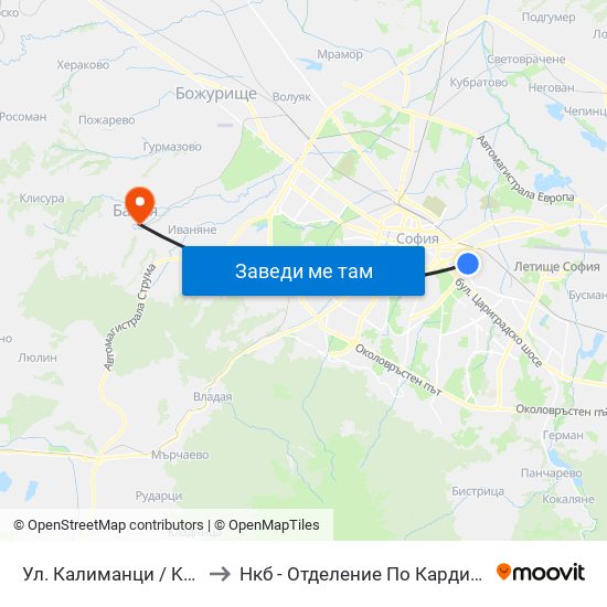 Ул. Калиманци / Kalimantsi St. (1975) to Нкб - Отделение По Кардиологична Рехабилитация map