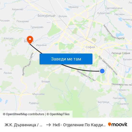 Ж.К. Дървеница / Darvenitsa Qr. (0801) to Нкб - Отделение По Кардиологична Рехабилитация map