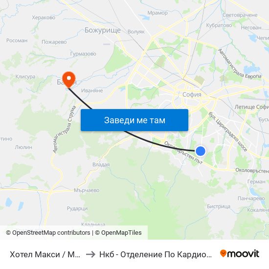 Хотел Макси / Maxi Hotel (2321) to Нкб - Отделение По Кардиологична Рехабилитация map