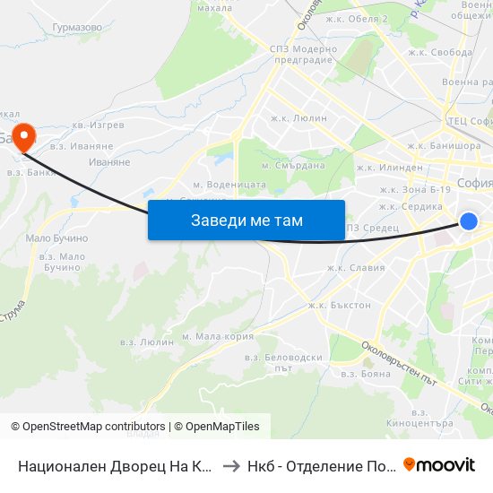 Национален Дворец На Културата / National Palace Of Culture (1136) to Нкб - Отделение По Кардиологична Рехабилитация map