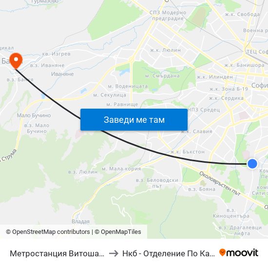 Метростанция Витоша / Vitosha Metro Station (2755) to Нкб - Отделение По Кардиологична Рехабилитация map
