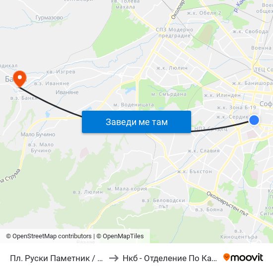 Пл. Руски Паметник / Russian Monument Sq. (1296) to Нкб - Отделение По Кардиологична Рехабилитация map