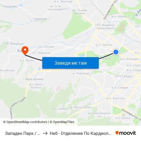 Западен Парк / Zapaden Park to Нкб - Отделение По Кардиологична Рехабилитация map