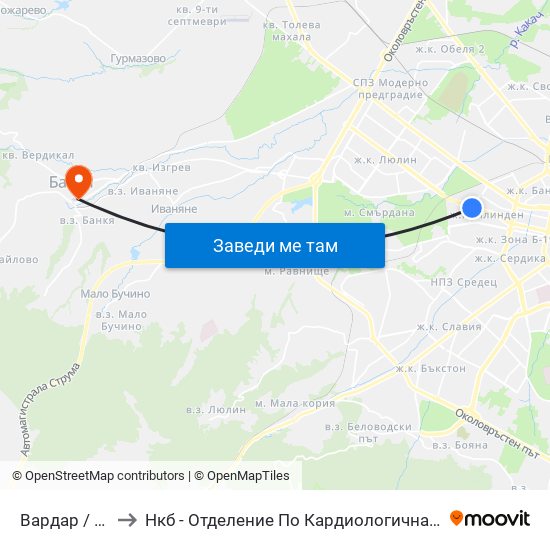 Вардар / Vardar to Нкб - Отделение По Кардиологична Рехабилитация map