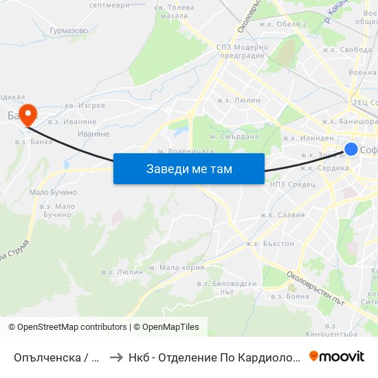 Опълченска / Opalchenska to Нкб - Отделение По Кардиологична Рехабилитация map