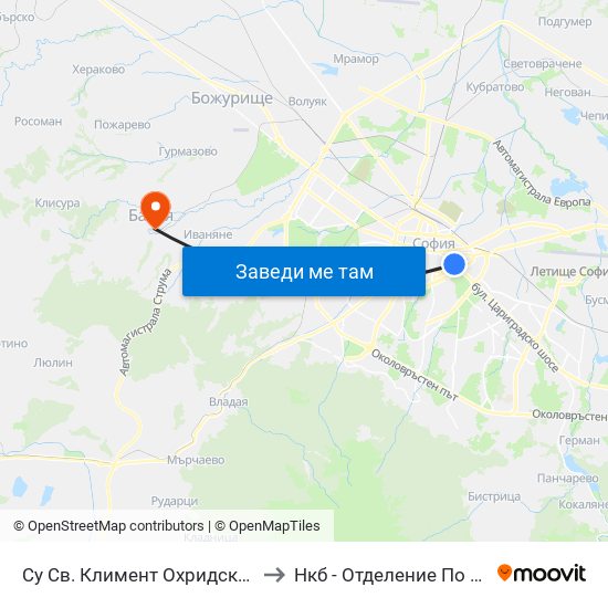 Су Св. Климент Охридски / Sofia University St. Kliment Ohridski to Нкб - Отделение По Кардиологична Рехабилитация map