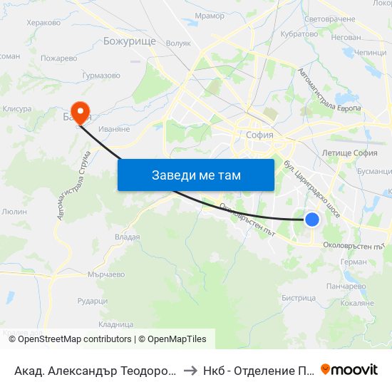 Акад. Александър Теодоров - Балан / Akademik Aleksandar Teodorov - Balan to Нкб - Отделение По Кардиологична Рехабилитация map