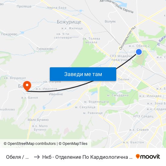 Обеля / Obelya to Нкб - Отделение По Кардиологична Рехабилитация map