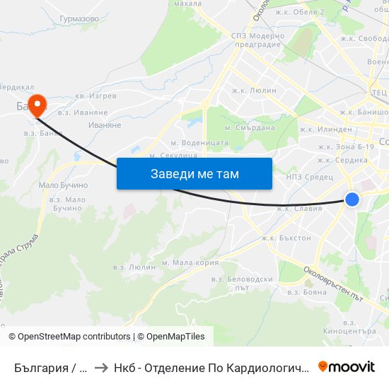 България / Bulgaria to Нкб - Отделение По Кардиологична Рехабилитация map
