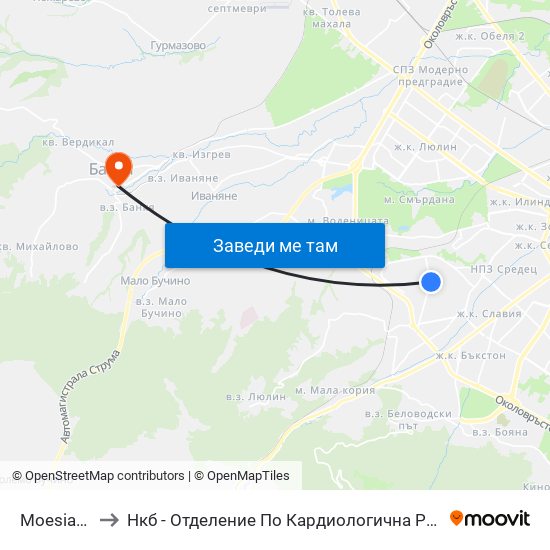 Moesia/Nbu to Нкб - Отделение По Кардиологична Рехабилитация map