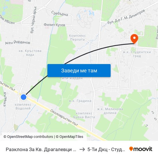 Разклона За Кв. Драгалевци / Fork Road To Dragalevtsi Qr. (1457) to 5-Ти Дкц - Студентска Поликлиника map