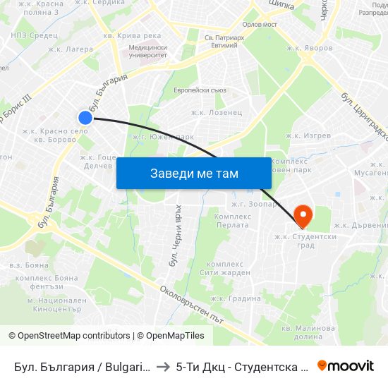 Бул. България / Bulgaria Blvd. (0290) to 5-Ти Дкц - Студентска Поликлиника map