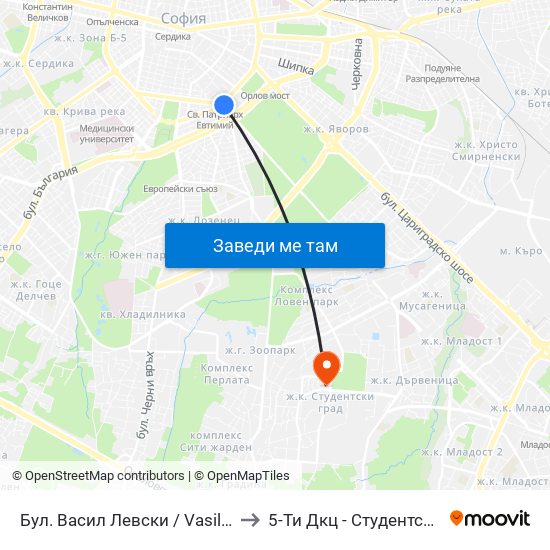 Бул. Васил Левски / Vasil Levski Blvd. (0300) to 5-Ти Дкц - Студентска Поликлиника map