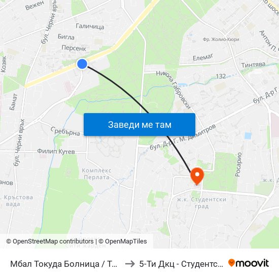 Мбал Токуда Болница / Tokuda Hospital (0206) to 5-Ти Дкц - Студентска Поликлиника map