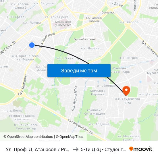 Ул. Проф. Д. Атанасов / Prof. D. Atanasov St. (2134) to 5-Ти Дкц - Студентска Поликлиника map