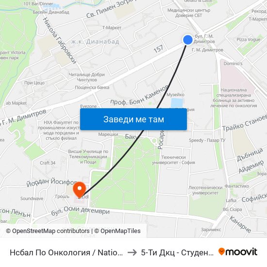 Нсбал По Онкология / National Oncology Hospital (2542) to 5-Ти Дкц - Студентска Поликлиника map