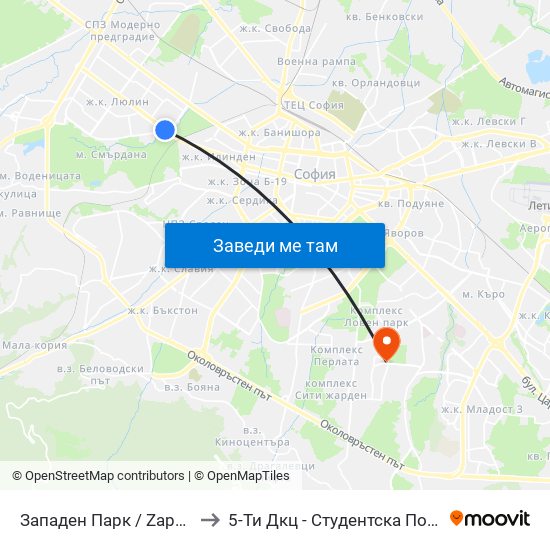 Западен Парк / Zapaden Park to 5-Ти Дкц - Студентска Поликлиника map