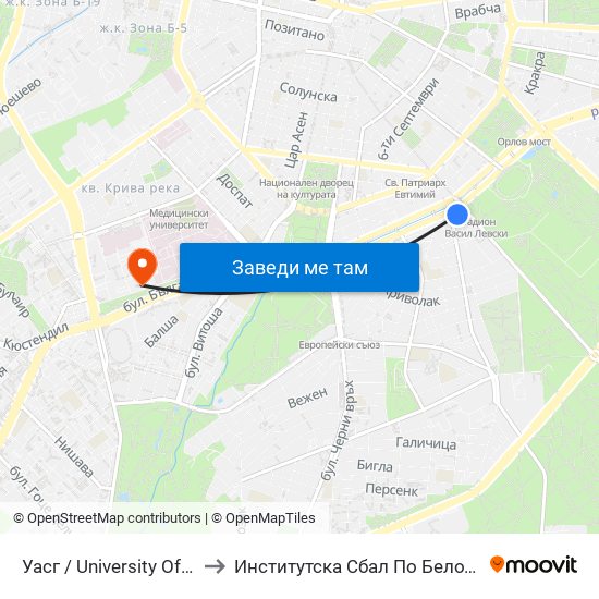 Уасг / University Of Architecture (0387) to Институтска Сбал По Белодробни Болести Св. София map